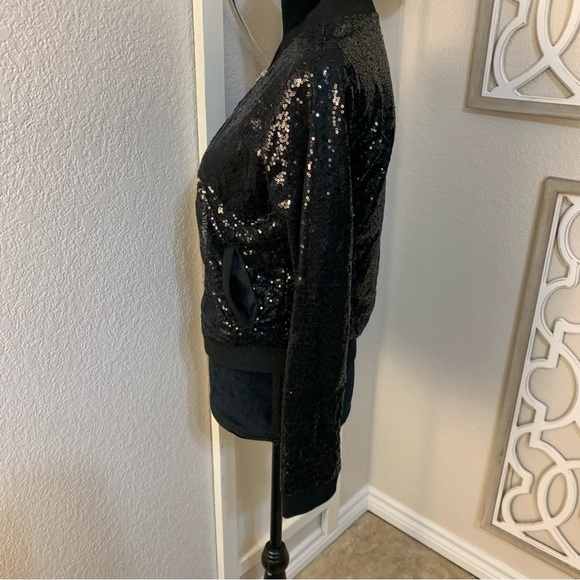 Black Sequin Sparkling bling bombers event jacket - Picture 4 of 11